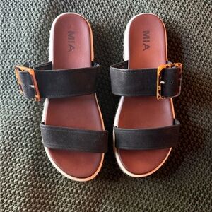 MIA Black Sandals with Tortoise Buckle